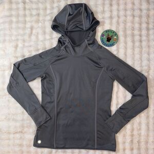 Athleta Small Pullover Hoodie Gray Stretch‎ Gym Yoga Running Minimalist Raglan